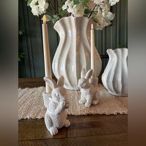 RARE Easter Bunny Resin Candle Holders – Set of 2 Neutral Spring Decor